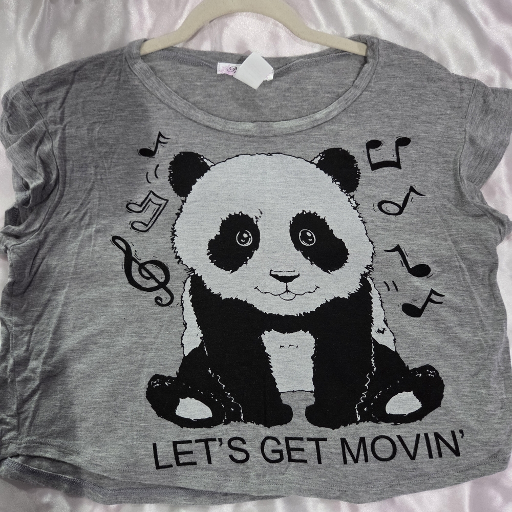 Gray Panda Graphic Crop Top